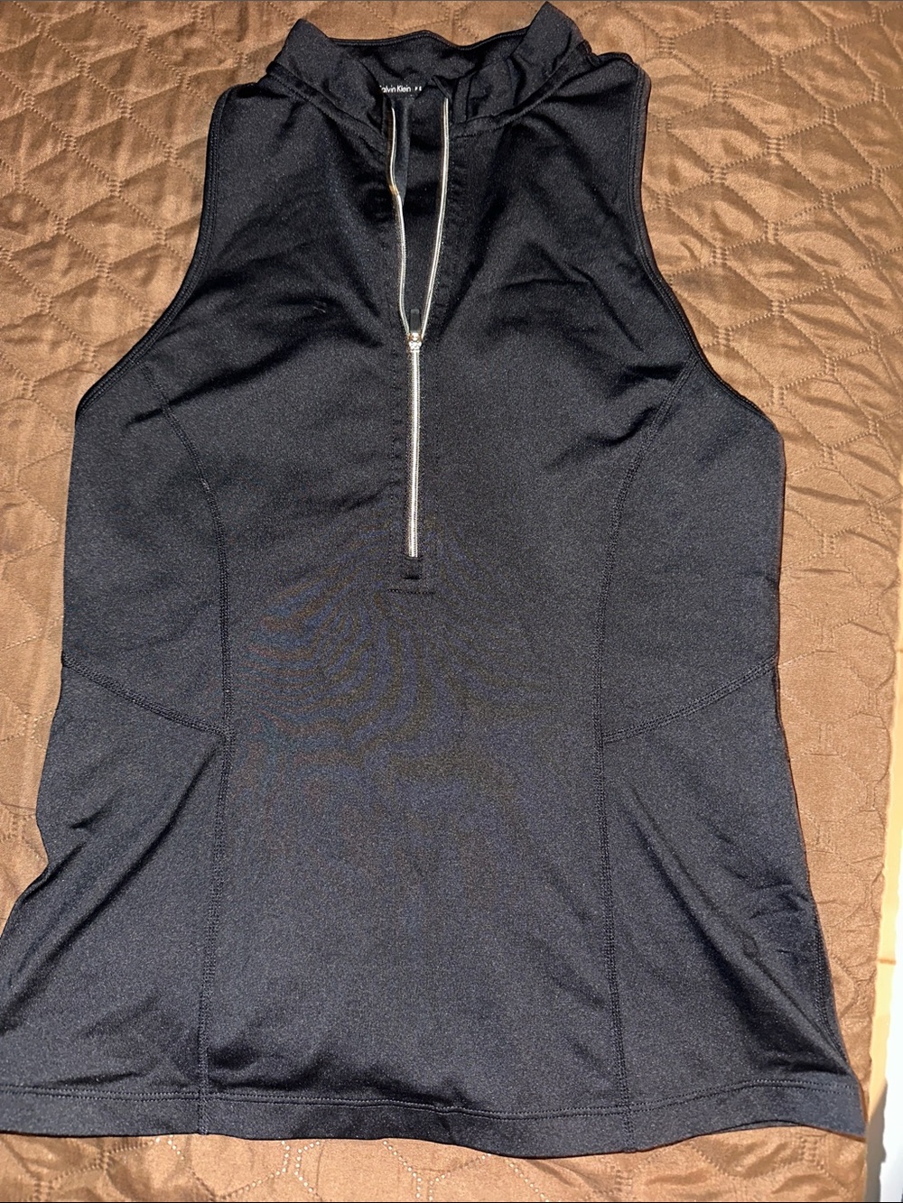 Calvin Klein Black Sleeveless Zip-Front Athletic Top